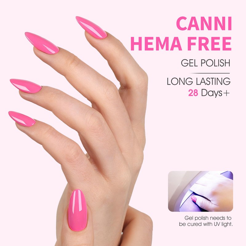 CANNI Pink Gel Nail Polish, 1Pcs Bright Pink Gel Polish
