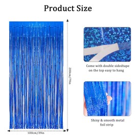 Luoqun88 2 PCS 3.2 x 6.5ft Glitter Tinsel Curtain, Foil Fringe Curtain Backdrop Party Streamers Curtain Photo Backdrop Decorations for Birthday School Graduation Girls Party Decorations -Blue