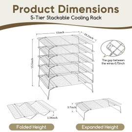 Herogo 5-Tier 15" x 10" Cooling Rack, Stainless Steel Baking Rack for Cookies, Cupcakes, and Pastries, Collapsible Space-Saving Design, Dishwasher Safe, Ideal for Baking, Roasting, and Drying