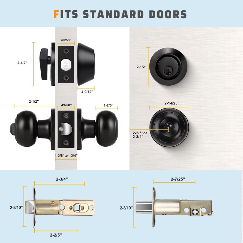 KNOBWELL 3 Pack Keyed Alike Entry Door Knobs and Single