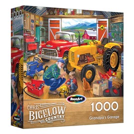 RoseArt - Bigelow Country - Grandpa's Garage - 1000 Piece Jigsaw Puzzle, Nostalgic Cars and Vintage Scene Puzzle for Adults