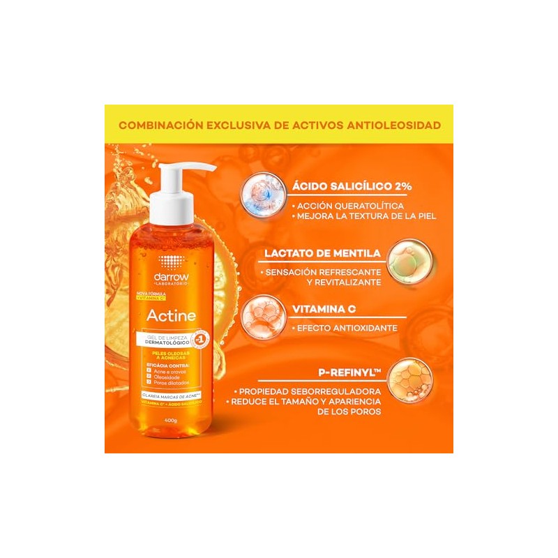 Darrow Actine Gel Limpiador Facial Vitamina C Piel Grasa y