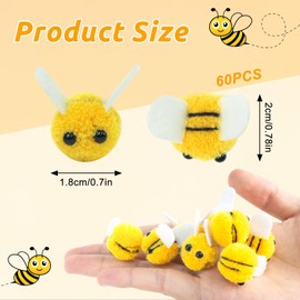 Koceci 60 PCS Mini Wool Felt Bees Cute Bee Bumble Bees for Crafts Little Bee for Decorations Clothing Hat Bags Gift DIY Crafts Supplies Bee Toys (Yellow)