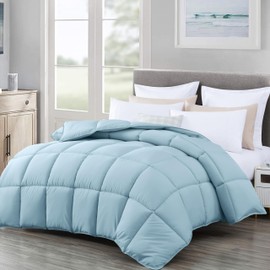Chezmoi Collection All Season Oversized Queen Size Down Alternative Comforter - Plush Microfiber Fill - Box Stitch Quilted - Duvet Insert with Corner Tabs (Oversized Queen, Chambray Blue)