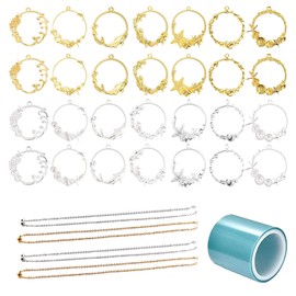 Allazone 35 PCS Open Bezel Charms, 28 PCS Sea Theme Open Bezels for 7 Style Alloy Frame Pendants 2 Color Hollow Resin Frames with Necklace for Necklaces Earrings Making Supplies