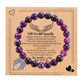 BABORI Sympathy Gifts for In Memory of Loved Mom Mother Healing Bracelets Remembrance Condolence Grief Gifts for Women Purple Beads Bracelet With Wings Jewelry