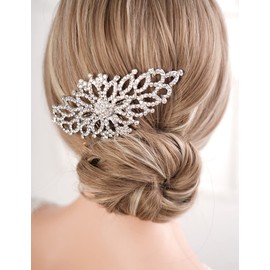 Missgrace Peine para el pelo con diamantes de imitación plateados para mujer, para boda, ocasión especial, accesorio para el cabello para mujer (plateado 3)