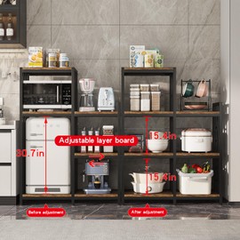 jarrvz 6-Tier Kitchen Bakers Rack, Freestanding Mini Fridge Stand Height Adjustable Bakers Rack with Storage, Sturdy Microwave Stand with Storage, Mini Fridge, Coffee Bar for Living Room Rustic Brown