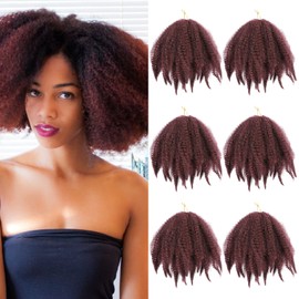 6Packs Marley Braiding Hair 8Inch Short Afro Kinky Twist Crochet Hair Braids Synthetic Fiber Hair Extensions for Women(99J#)