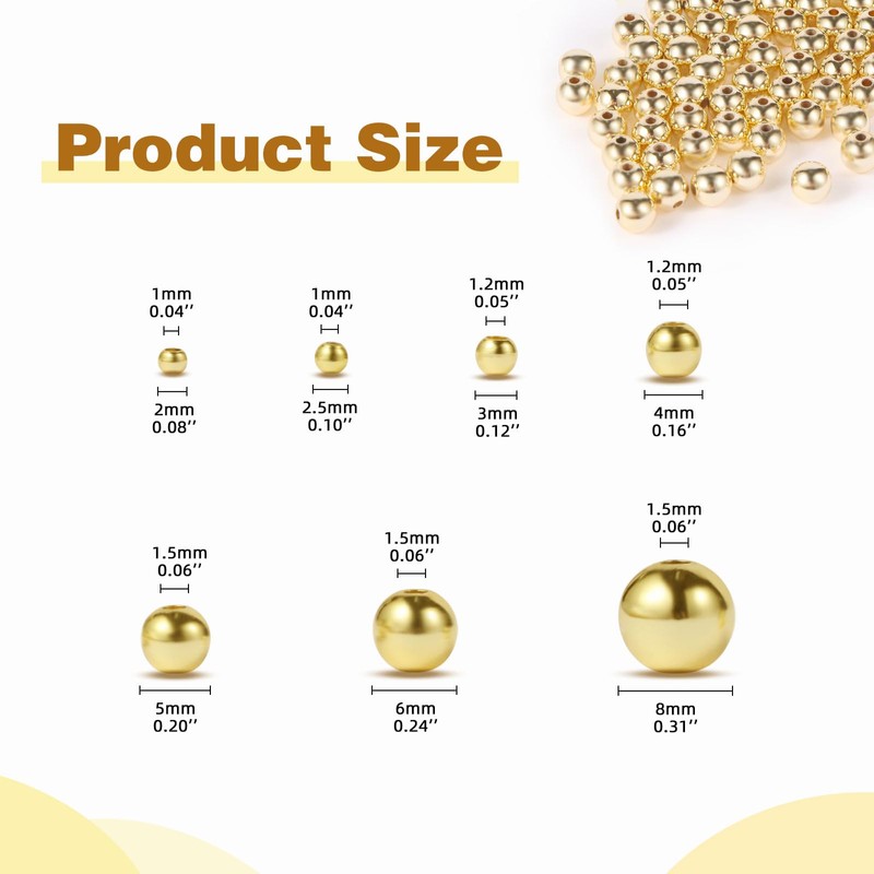 14K Gold Filled Round Ball Spacer Beads, Smooth Loose Ball