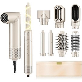 8-in-1 Foldable Blow Dryer Brush – Quick Dry, Curl & Straighten with Ease | All-in-One Hot Air Styler for Effortless, Frizz-Free Hair - Color: Champagne Gold