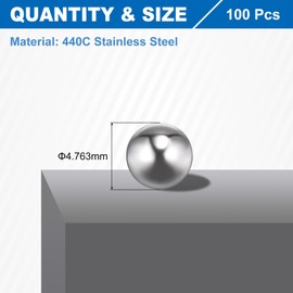 sourcing map 3/16" 4.763mm Bearing Balls, 100 Pcs 440C Stainless Steel G10 Precision Balls Metric Mixing Balls for Bearings Bicycles Casters