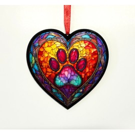 Image Industry Paw Print Stained Glass Effect Heart Suncatcher - Garden Gift - Dog Gift - Pet Memorial (13cm)