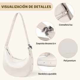 Bolsas De Mujer Impermeable y Ligero,Bolsos De Media Luna Para Mujer,Bolsa Crossbody Con Bolsa Pequeña,Bolsa De Mano Para Mujer Ajustable,Para Fiesta Trabajo Viajes Compras Citas,Blanca