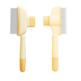 Yharnamite 2 Pcs Pet Hair Removal Flea Comb, Grooming Brush Suitable for Cat and Dog, Multifunctional Cat Brush with Release Button for Short & Long Hair (Yellow)