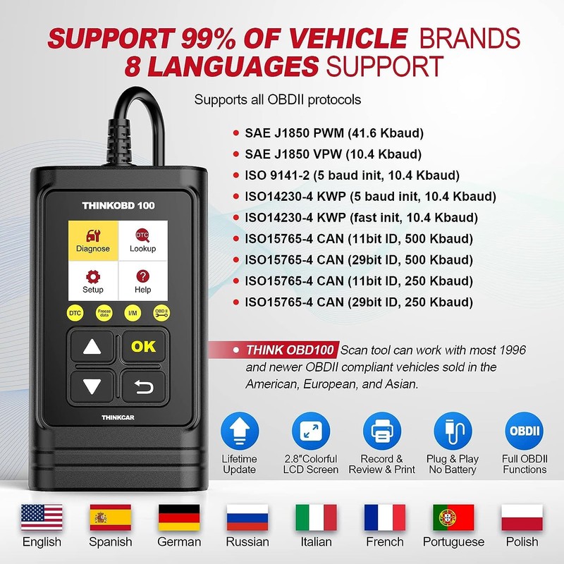thinkcar THINKOBD 100 OBD2 Escáner Automotriz, Lector de Códigos Universal,
