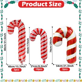 Christmas Candy Cane Foil Balloons, 16 Pieces Xmas Candy Cane Lollipop Mylar Foil Balloons in 3 Styles, Red White Lollipop Candy Party Decoration Balloons for New Year Holiday Candyland Party Decor