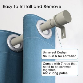 Byondeth Curtain Rods for Windows 16 to 120 Inches Adjustable Length 1 Inch Diameter Window Curtain Rod with Aluminium End Cap, Brushed Nickel