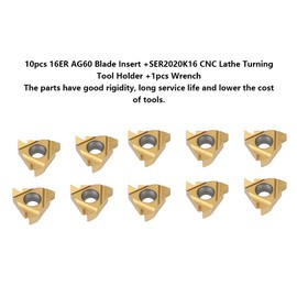 Lathe Turning Tool, Blade Insert 10 x 16 AG60 + SER2020K16 CNC Rotary Tool Holder Drill Bar + 1 x Wrench
