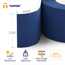 Tapem Blue Painters Tape - 2.83" x 60yd - Premium Masking Tape - Wide Marking Tape - Wall Safe Tape Soft Adhesive - Easily Removable Tape - Perfect Drywall Tape - Paint Tape for Walls, DIY, and More!