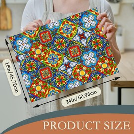 UIUPRO Mexican Tile Dish Drying Mat,Boho Tradicion Drying Rack Pad Countertop Dishes Ultra Absorbent Microfiber Kitchen Counter Mat for Coffee Countertop Decor 18x24 Inch