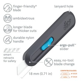 Slice Smart-Retract Utility Knife | Blade Automatically Retracts as Cutting Motion Finishes | Heavy Duty Box Cutter | Safe Ceramic Blade Lasting 11x Longer than Metal | 6 Pack