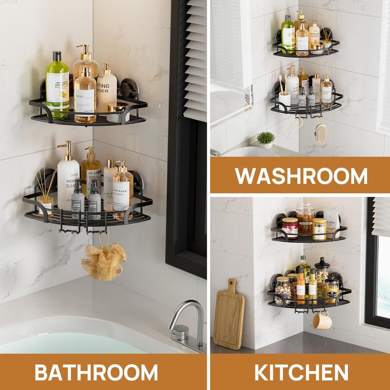 LEVERLOC 2 Pack Strong Suction Cup Corner Shower Caddy, Large