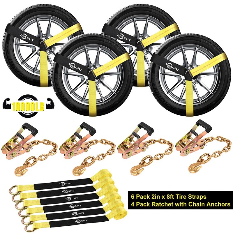 Trekassy 4 set Car Tie Down Straps with Chain Anchors