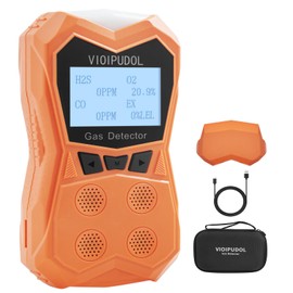 VIOIPUDOL Upgrade 4 Gas Detector for CO, O2, H2S and LEL, Multi Gas Leak Detector (Vibration, Visual, Audible) with High Sensitive Sensor, Rechargeable Gas Monitor with 16H Long Battery Life, IP65