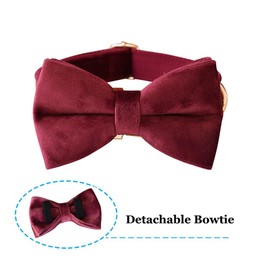 Dog Collar with Bow Tie，Adjustable Velvet Pet Collar for Dogs with Metal Buckle and Stylish Detachable Bow Tie for Small Medium or Large Boy and Girl Dogs and Cats, Neck 13.0-20.5 Inches