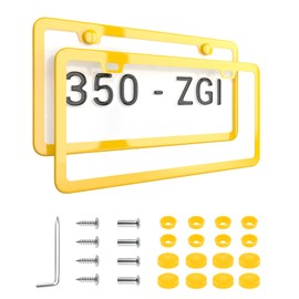 Deselen Yellow License Plate Frame - 2-Hole Sleek Style, Stainless Steel, Premium Metal Durability, Easy Install, 2-Pack Gift Box - Matte Painted Finish