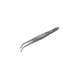 Micro Lab Forceps IRIS Eye Tweezers 1x2 Rat Teeth Tips 4" Tongs For High Precision Handling Made of Stainless Steel (Half Curved Tips)
