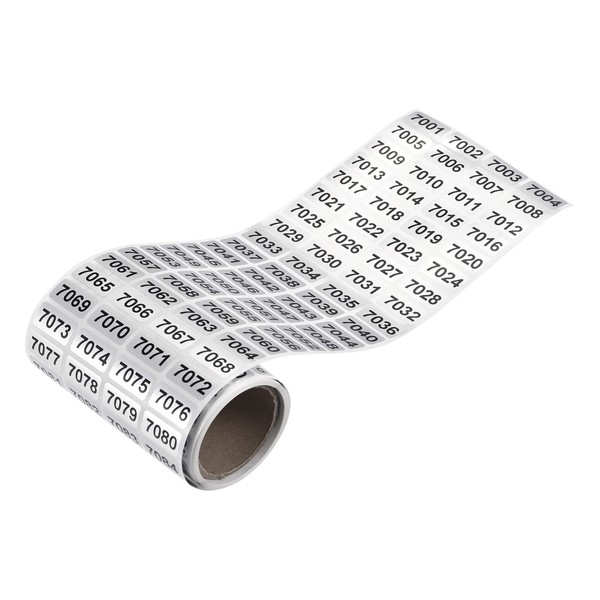 MECCANIXITY 7001 to 8000 Consecutive Number Stickers Inventory Label Black