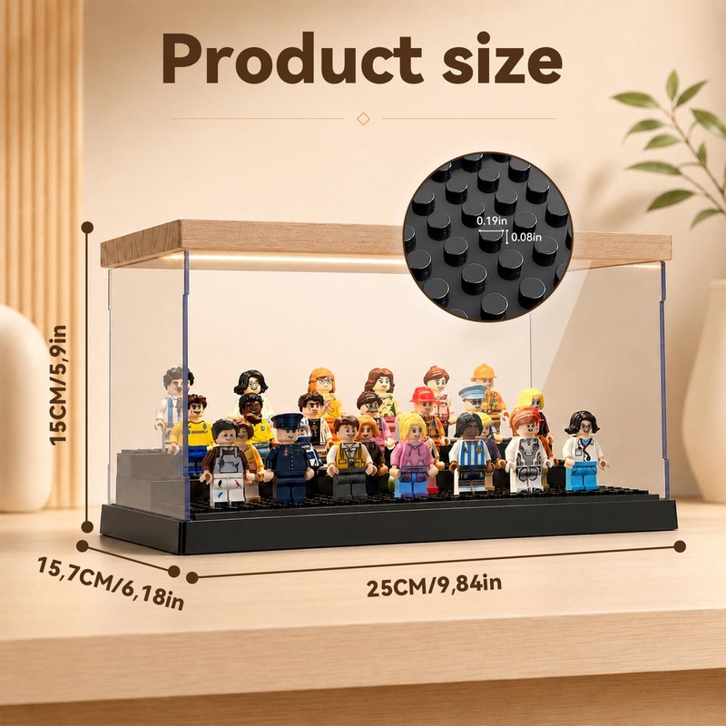 LED Minifigure Display Case, Clear Acrylic Mini Figurines Display Case