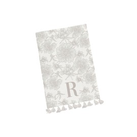 Mary Square Monogram R Colorful Floral 26 x 18 Cotton Fabric Tea Hand Towel with Tasseled Edges