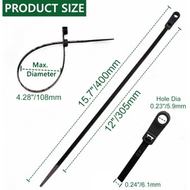 QYIMLI 200pcs Zip Tie with Screw Hole, 15.7 Automotive Wire Self Locking Black Zip Ties Screw Zip Tie Mount (15.7")