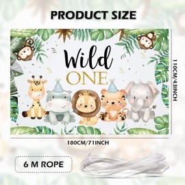 VIKSAUN Wild One Birthday Decoration Background 180 x 110 cm Banner First Birthday Background Green Cute Jungle Safari Animals Decoration Decorate Party Decoration Props (180 x 110 cm)