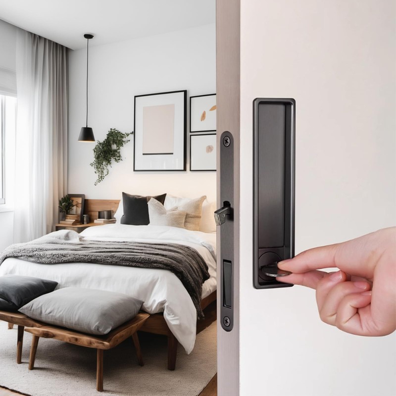 AcxdJnye Pocket Door Lock Hardware with Pull,Invisible Sliding Door Lock