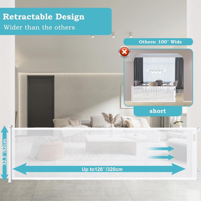 Retractable Baby Gate (White, 33 * 126 inch)