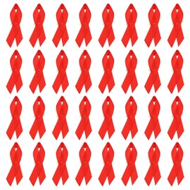PATIKIL 30 Pieces Red Polyester Ribbon Satin Pins, Awareness Ribbon Satin with Safety Pins