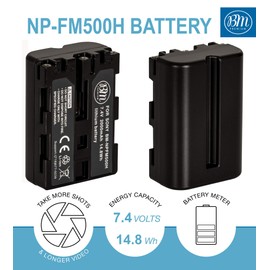 BM Premium 2 NP-FM500H NPFM500 Batteries and Charger for Sony Alpha a68, a77II, SLT-A57, A58, A65V, A77V, A99V, A200, A300, A350, A450, A500, A550, A560, A580, SLT-A700, SLT-A850, SLT-A900 DSLR