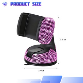 FALVFUN Bling Car Phone Holder, Rhinestone Vehicle Windshield Dashboard Cellphones Mount with Clamp, 360°Adjustable Diamond Automotive Air Vent Smartphones Stand, Universal Fit (Pink)