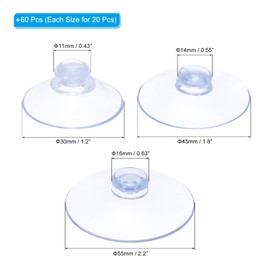 PATIKIL 60pcs 1.2/1.8/2.2" Suction Cup for Home Kitchen Bathroom Organization Storage Decoration Hanging Items No Hook PVC Soccer Pad Clear