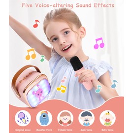 Children's Karaoke Machine with 2 Karaoke Microphones, Portable Karaoke Machine with LED Light and Voice Change Effects, Gifts for Ages 5-12 Children, Boys, Girls