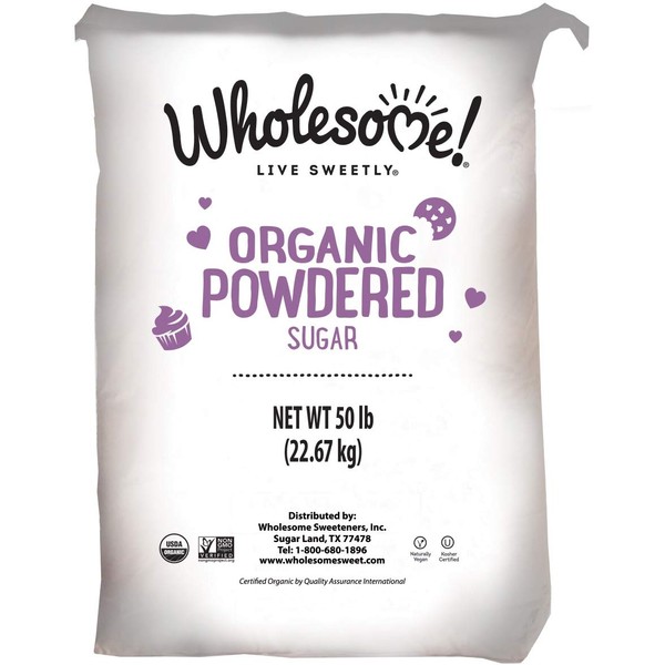 Wholesome Fair Trade Organic Powdered Sugar, Naturally Flavored Real Sugar, Non GMO & Gluten Free, 50 Pound (Pack of 1)