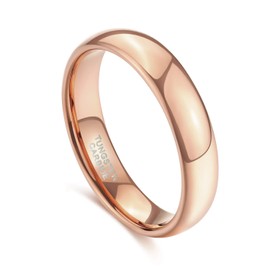 TRUMIUM 4mm Tungsten Wedding Ring Bands for Men Women Rose Gold Plated Dome Plain High Polish Size 6.5