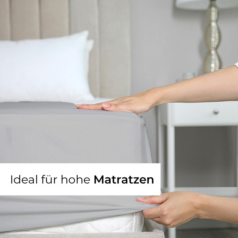 Fitted Sheet 180 x 200 cm, Light Grey, 40 cm