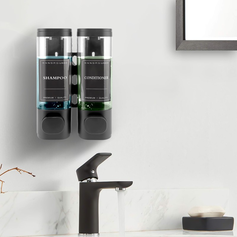 MEKOTRIN Soap Dispenser, 2 Chamber Shampoo and Conditioner Dispenser, Refillable