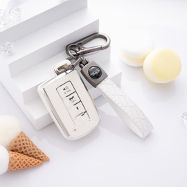 Flensent Key Fob Cover with Keychain for Toyota Highlander Sequoia Avalon Camry Corolla RAV4 2012-2019 (White)