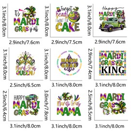 9 x Mardi Gras Mama Bügelaufkleber Thermotransfer-Aufkleber für Kleidung, Sublimations-Patches, Bügelbild, Hitzepresse, Vinyl für Hemden, Kissenbezüge, Applikation
